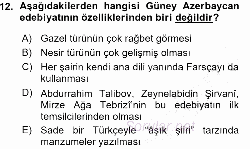 Çağdaş Türk Edebiyatları 1 2015 - 2016 Ara Sınavı 12.Soru