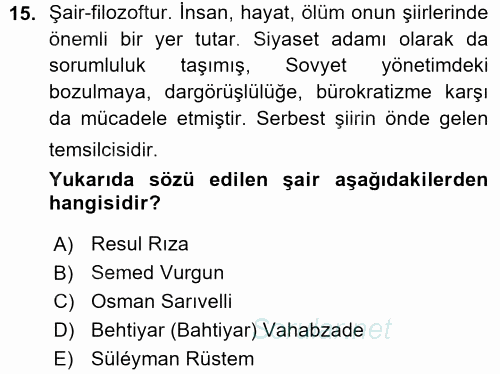 Çağdaş Türk Edebiyatları 1 2015 - 2016 Ara Sınavı 15.Soru