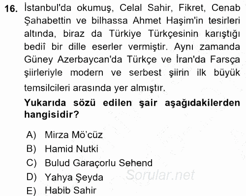 Çağdaş Türk Edebiyatları 1 2015 - 2016 Ara Sınavı 16.Soru