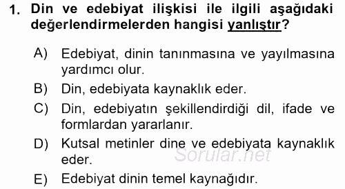 Türk İslam Edebiyatı 2015 - 2016 Dönem Sonu Sınavı 1.Soru