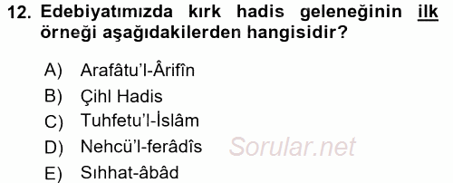 Türk İslam Edebiyatı 2015 - 2016 Dönem Sonu Sınavı 12.Soru