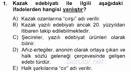 Çağdaş Türk Edebiyatları 2 2012 - 2013 Ara Sınavı 1.Soru