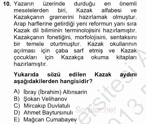 Çağdaş Türk Edebiyatları 2 2012 - 2013 Ara Sınavı 10.Soru