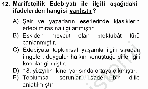 Çağdaş Türk Edebiyatları 2 2012 - 2013 Ara Sınavı 12.Soru