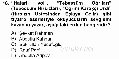 Çağdaş Türk Edebiyatları 2 2012 - 2013 Ara Sınavı 16.Soru