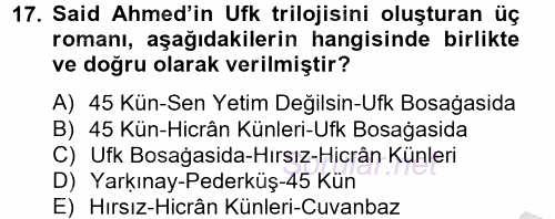Çağdaş Türk Edebiyatları 2 2012 - 2013 Ara Sınavı 17.Soru