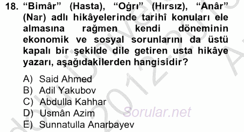Çağdaş Türk Edebiyatları 2 2012 - 2013 Ara Sınavı 18.Soru