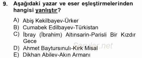 Çağdaş Türk Edebiyatları 2 2012 - 2013 Ara Sınavı 9.Soru