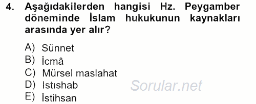 İslam Hukukuna Giriş 2013 - 2014 Tek Ders Sınavı 4.Soru