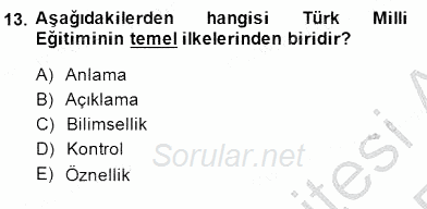 Türk Eğitim Sistemi Ve Okul Yönetimi 2014 - 2015 Ara Sınavı 13.Soru