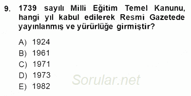 Türk Eğitim Sistemi Ve Okul Yönetimi 2014 - 2015 Ara Sınavı 9.Soru