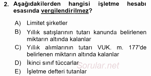 Türk Vergi Sistemi 2015 - 2016 Tek Ders Sınavı 2.Soru