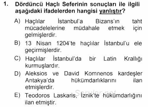 Türkiye Selçuklu Tarihi 2012 - 2013 Ara Sınavı 1.Soru