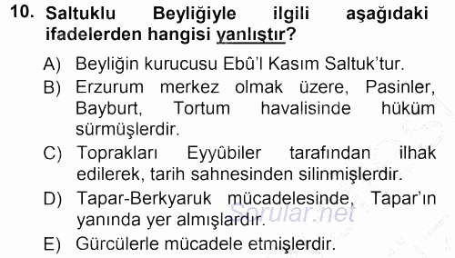 Türkiye Selçuklu Tarihi 2012 - 2013 Ara Sınavı 10.Soru