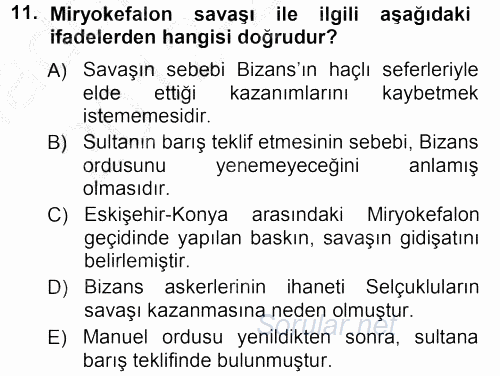 Türkiye Selçuklu Tarihi 2012 - 2013 Ara Sınavı 11.Soru