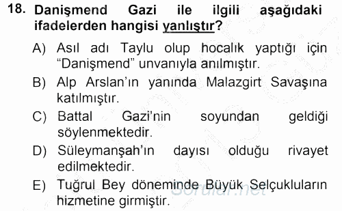 Türkiye Selçuklu Tarihi 2012 - 2013 Ara Sınavı 18.Soru