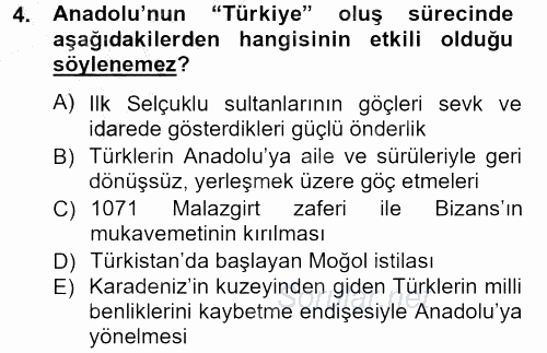 Türkiye Selçuklu Tarihi 2012 - 2013 Ara Sınavı 4.Soru