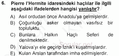 Türkiye Selçuklu Tarihi 2012 - 2013 Ara Sınavı 6.Soru