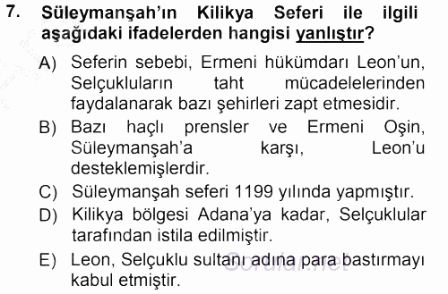 Türkiye Selçuklu Tarihi 2012 - 2013 Ara Sınavı 7.Soru