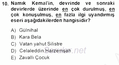 Yeni Türk Edebiyatına Giriş 1 2014 - 2015 Dönem Sonu Sınavı 10.Soru