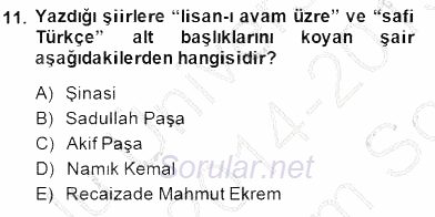 Yeni Türk Edebiyatına Giriş 1 2014 - 2015 Dönem Sonu Sınavı 11.Soru