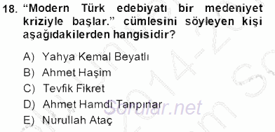 Yeni Türk Edebiyatına Giriş 1 2014 - 2015 Dönem Sonu Sınavı 18.Soru
