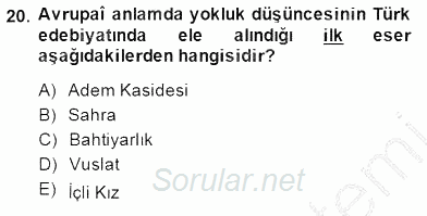 Yeni Türk Edebiyatına Giriş 1 2014 - 2015 Dönem Sonu Sınavı 20.Soru