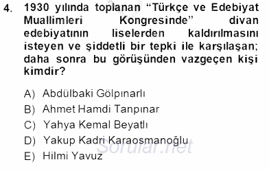 Yeni Türk Edebiyatına Giriş 1 2014 - 2015 Dönem Sonu Sınavı 4.Soru