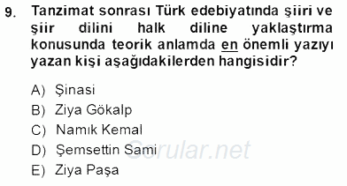 Yeni Türk Edebiyatına Giriş 1 2014 - 2015 Dönem Sonu Sınavı 9.Soru