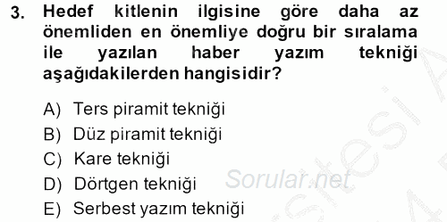 Halkla İlişkiler Yazarlığı 2013 - 2014 Dönem Sonu Sınavı 3.Soru