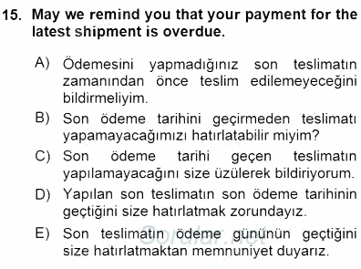 Çeviri (İng/Türk) 2015 - 2016 Ara Sınavı 15.Soru