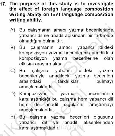 Çeviri (İng/Türk) 2015 - 2016 Ara Sınavı 17.Soru