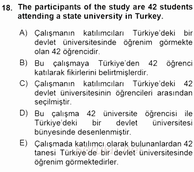Çeviri (İng/Türk) 2015 - 2016 Ara Sınavı 18.Soru