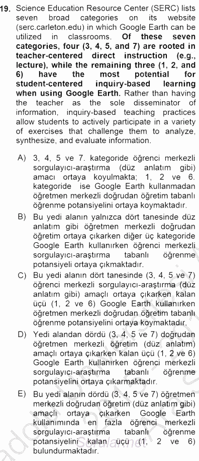 Çeviri (İng/Türk) 2015 - 2016 Ara Sınavı 19.Soru