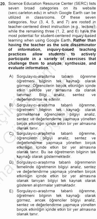 Çeviri (İng/Türk) 2015 - 2016 Ara Sınavı 20.Soru