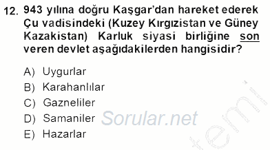 Orta Asya Türk Tarihi 2014 - 2015 Ara Sınavı 12.Soru