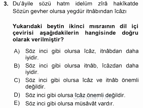 Eski Türk Edebiyatına Giriş: Söz Sanatları 2015 - 2016 Dönem Sonu Sınavı 3.Soru