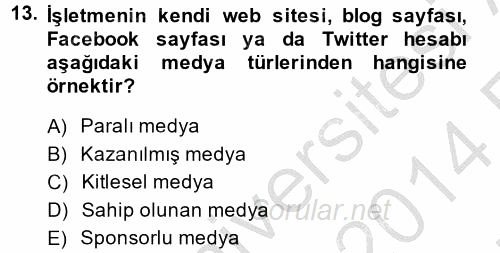 Sosyal Medya 2013 - 2014 Ara Sınavı 13.Soru
