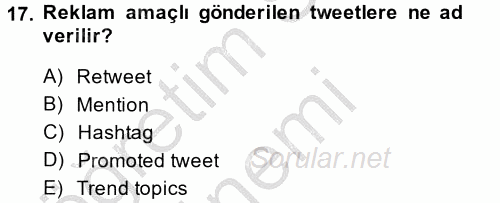 Sosyal Medya 2013 - 2014 Ara Sınavı 17.Soru