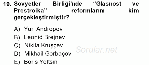 Türk Dış Politikası 1 2014 - 2015 Dönem Sonu Sınavı 19.Soru