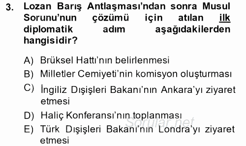 Türk Dış Politikası 1 2014 - 2015 Dönem Sonu Sınavı 3.Soru