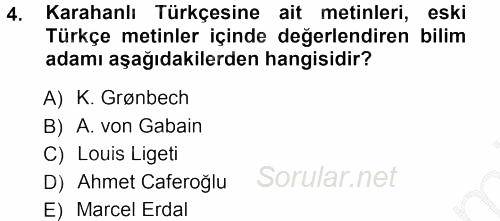 XI-XIII. Yüzyıllar Türk Dili 2012 - 2013 Ara Sınavı 4.Soru
