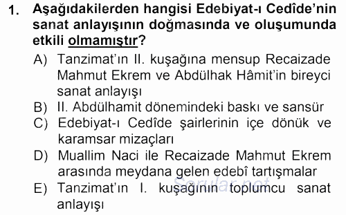 II. Abdülhamit Dönemi Türk Edebiyatı 2012 - 2013 Ara Sınavı 1.Soru