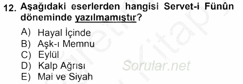 II. Abdülhamit Dönemi Türk Edebiyatı 2012 - 2013 Ara Sınavı 12.Soru