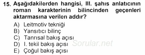II. Abdülhamit Dönemi Türk Edebiyatı 2012 - 2013 Ara Sınavı 15.Soru
