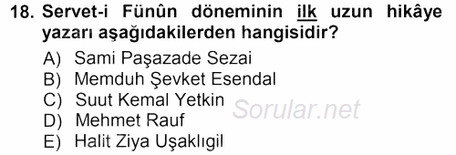 II. Abdülhamit Dönemi Türk Edebiyatı 2012 - 2013 Ara Sınavı 18.Soru