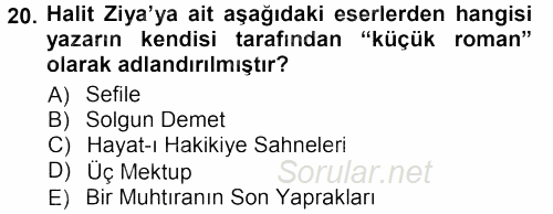 II. Abdülhamit Dönemi Türk Edebiyatı 2012 - 2013 Ara Sınavı 20.Soru