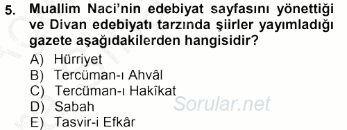 II. Abdülhamit Dönemi Türk Edebiyatı 2012 - 2013 Ara Sınavı 5.Soru