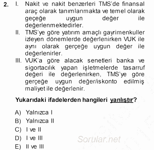 Envanter ve Bilanço 2014 - 2015 Dönem Sonu Sınavı 2.Soru