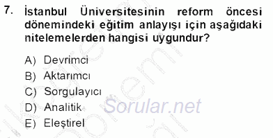 Türkiye´de Felsefenin Gelişimi 1 2014 - 2015 Ara Sınavı 7.Soru